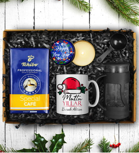 Yılbaşına Özel Mutlu Yıllar Kupası & Tchibo 250 Gram Filtre Kahve & French Press & Yılbaşı Mumu Hediye Seti