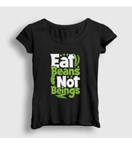 Presmono Kadın Beyaz Beans Vegan Vegetarian Vejetaryen T-Shirt 541827tt (Siyah)