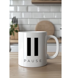 Kahve Molası Pause Tasarımlı 330ml Baskılı Beyaz Seramik Kupa Bardak