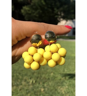 Gold Detaylı Sarı Renk Toptop Küpe