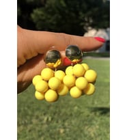 Gold Detaylı Sarı Renk Toptop Küpe