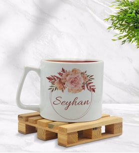 BK Gift Kişiye Özel Çiçek Tasarımlı Middle Beyaz Kupa Bardak Model 26