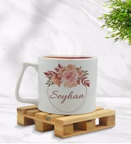 BK Gift Kişiye Özel Çiçek Tasarımlı Middle Beyaz Kupa Bardak Model 26
