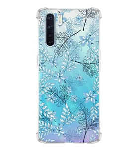 PrintiFy Oppo A91 Uyumlu Köşe Korumalı Floral Mavi Tasarımlı Şeffaf Silikon Kılıf
