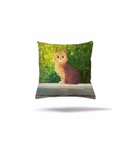 Fermuarlı Yastık Kılıfı Kedi Desen Kırlent Kılıfı Koltuk Yastık Kılıfı (Sarı)