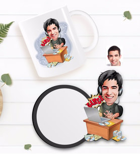 BK Gift Kişiye Özel Erkek Gamer Karikatürlü Beyaz Kupa ve Ahşap Bardak Altlığı Hediye Seti-1