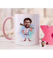 Bk Gift Kişiye Özel Beyzbol Karikatürlü Pembe Kupa Bardak-16, Sevgiliye Hediye, Arkadaşa Hediye