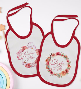 BK Kids Kişiye Özel Çiçek Tasarımlı 2’li Kırmızı Mama Önlüğü-2