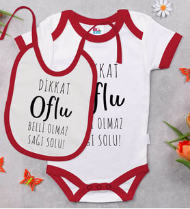 BK Kids Dikkat Oflu Tasarımlı Kırmızı Bebek Body Zıbın ve Mama Önlüğü Hediye Seti-1