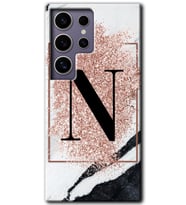 Galaxy S24 Ultra Kılıf HD Desen Baskılı Kılıf - Pembe Mermer Desenli N Harfi