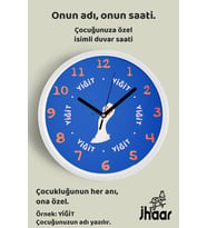 İsme Özel Şaşkın Su Kuşu Çocuk Odası Duvar Saati Orta Boy 30 cm Beyaz Camlı Sessiz