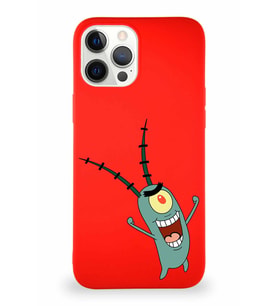 Apple iPhone 12 Pro Max Soft Premier Kapak Plankton Tasarımlı Silikon Kılıf - Kırmızı (Şeffaf)