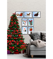 Çerçevesiz Çerçeve Görünümlü Noel 7 Parça Mdf Yeni Yıl Tablo Seti Modern New Year ÖZC-MDF7K