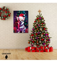 Tekli Dikey Kanvas Duvar Tablosu Yılbaşı Hediyesi Noel Baba Kostümlü Chihuahua