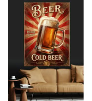Beer Cold Beer Retro Reklamı Dekoratif Kanvas - Mdf Ahşap Tablo