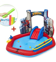 Su Pompalı-Bestway 98793 Spiderman Temalı Kaydıraklı Fıskiyeli AquaPark Şişme Eğlence Havuzu (Mavi)