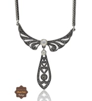 Sedef Taşlı Melek Kanat Model Markazit Taşlı Gümüş Kadın Gerdanlık 201024267