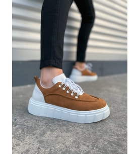 Taba Beyaz Cloud Bağcıklı Süet Erkek Günlük Sneaker Ayakkabı