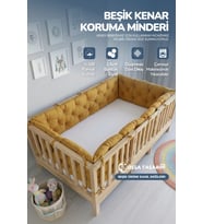 Beşik Kenar Koruma Minderi %100 Pamuk - Montessori Yatak Uyumlu - Hardal Sarı - Buble Soft
