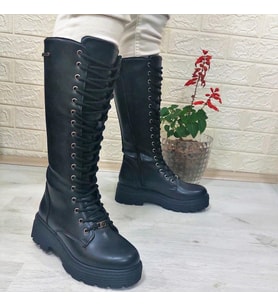 Pierre Cardin 52444 Siyah Fermuarlı Bağacaklı 41cm Bayan Çizme