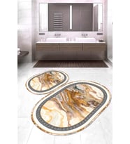 Dijital Baskılı Kaymaz Taban Yıkanabilir Oval 2'li Klozet Takımı Banyo Paspası NOKZ-SD-141 (Kahverengi)