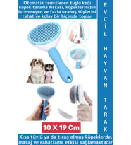 Evcil Hayvan Kendinden Tuşlu Otomatik Temizlenen Masaj Etkili Pet Kedi Köpek Tüy Toplama Tarağı Mavi