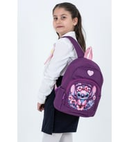 Mor Stitch Figürlü Kız Çocuk Anaokulu Sırt Çantası – Çiçek Desenli, Ergonomik Kreş Çantası
