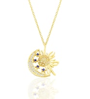 Gümüş altın yaldızlı zirkon taşlı gece gündüz kolye SGTL12591GOLD