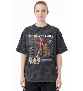 Monkey D. Luffy One Piece Anime Baskılı Unisex Oversize Eskitme Yıkamalı Tişört