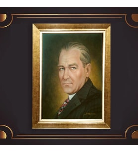 Özel Seri Paspartulu Çerçeveli Atatürk Tablo l733 (Gold)