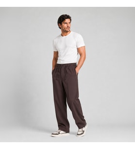 Erkek Acı Kahverengi Relax Fit Bağcıklı Baggy Pantolon