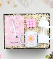 Kişiye Özel Pembe Baskılı Defter & Gümüş Renk Detaylı Beyaz Tükenmez Kalem & Kupa & Beyaz French Press & Pembe Bubble Mum Hediye Seti