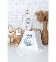 Pia Baby Premium  %100 Pamuk İsme Özel Erkek Bebek Hastane Çıkışı Tulumlu Bebek Hediye Seti 5071-05 (Ekru)