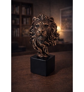 Bronz Aslan Büst Dekoratif Obje – Güç ve Liderlik Sembolü  14×9 cm Masaüstü Biblo