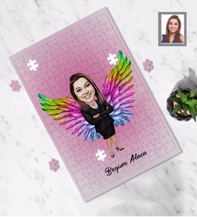 Kişiye Özel Melek Anne Karikatürlü A3 130 Parça Puzzle Model-4