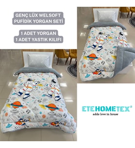 ETE HOMETEX TEK KİŞİLİK LÜX WELSOFT YORGAN ASTRONOT GRİ 155X215CM 8696474231857