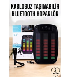 Mey İthalat® Kablosuz Bluetooth Hoparlör Taşınabilir 6.5 Inç Led Işık Kareoke