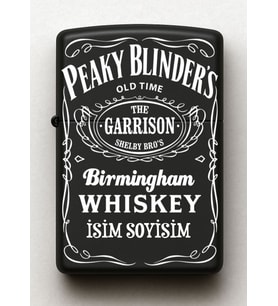 Peaky Blinders Desenli Kişiye Özel İsimli Siyah Benzinli Metal Çakmak 2