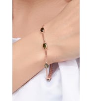 Gümüş Rose Oval Koyu Yeşil Zirkon Taşlı Gurmet Zincirli Bileklik
