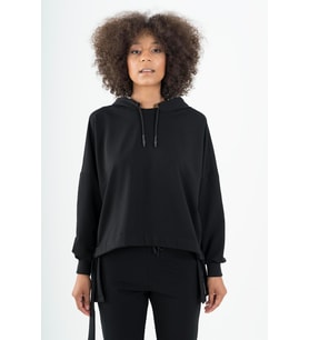 Maraton Oversize Kadın Kapüşonlu Siyah Sweatshirt