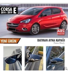 Opel Corsa Uyumlu E (2014-2019) Batman Yarasa Ayna Kapağı (Parlak Siyah)