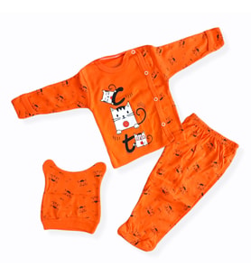 Babycan Şaşkın Kedi 3 Parça Turuncu Renk Bebek Takım 2051964