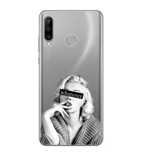 Huawei P30 Lite Uyumlu Marilyn Monroe Desenli Şeffaf Telefon Kılıfı