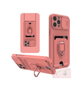 Newface Apple iPhone 12 Pro Max Kılıf Zuma Kartvizitli Yüzüklü Silikon - Pembe