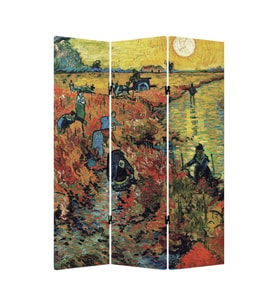 Stellastore Vincent Van Gogh Red Vineyards 3 Kanatlı Oda Bölücü Çift Taraflı Kanvas Paravan