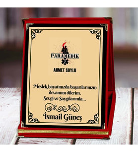 Paramedik Baskılı Plaket (1. Tasarım)  Kişiye Özel (Kırmızı)