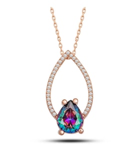 Gümüş Rose Mistik Topaz Taşlı Damla Kadın Kolye