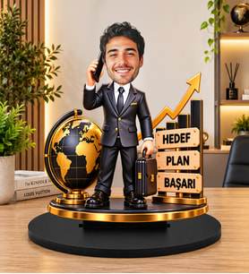 Kişiye Özel İş İnsanı Biblosu – 3D Karikatür Patron ve Yönetici Figürü, Başarı Temalı Dekoratif Ofis Masa Süsü