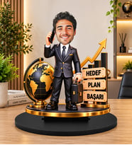 Kişiye Özel İş İnsanı Biblosu – 3D Karikatür Patron ve Yönetici Figürü, Başarı Temalı Dekoratif Ofis Masa Süsü