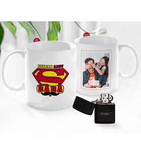 BK Gift Kişiye Özel Babalar Günü Hediyesi Fotoğraflı Kupa Bardak ve Benzinli Çakmak Seti-70 (Model 1)